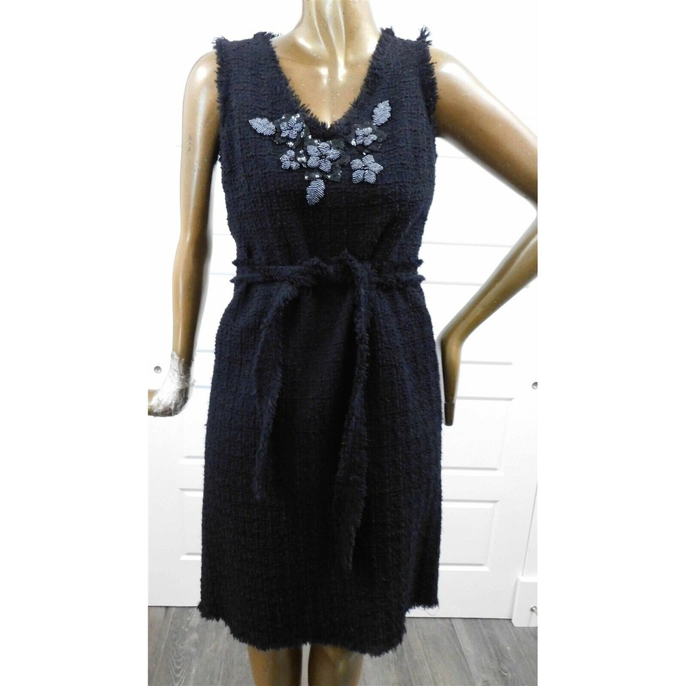 Moschino Cheap & Chic Black Knit Beaded Sequein Applique Belted Dress‎ sz 10